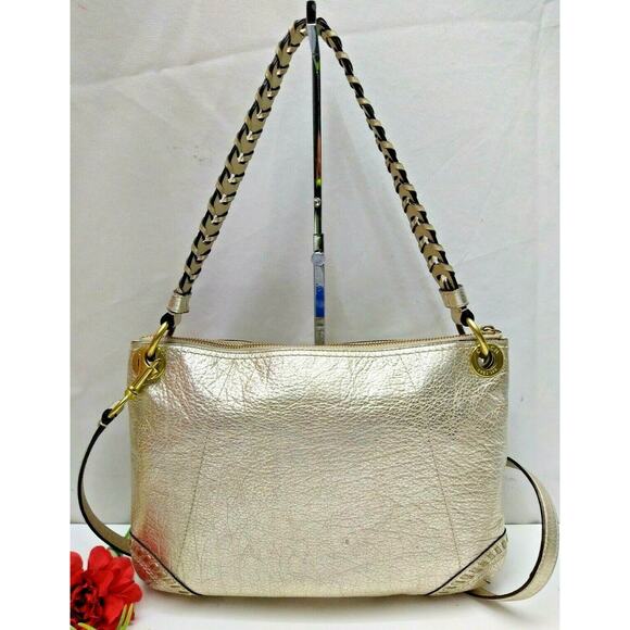 Coach Poppy Whipstitch Metallic Gold Leather Braided Strap Crossbody Bag Purse - Picture 3 of 12